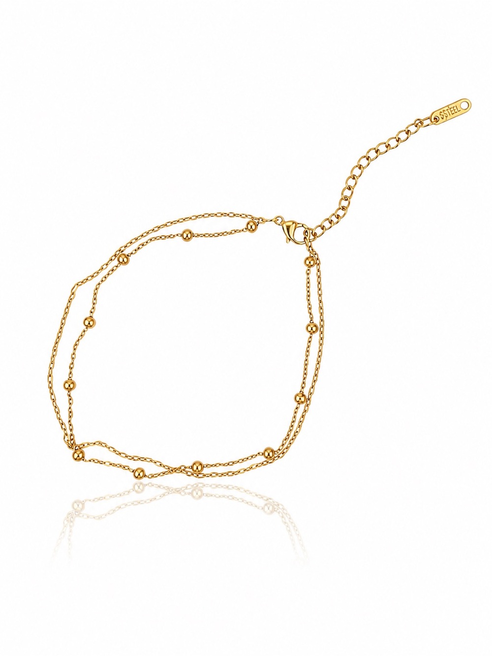 Gold Double-Layer Beaded Chain Anklet